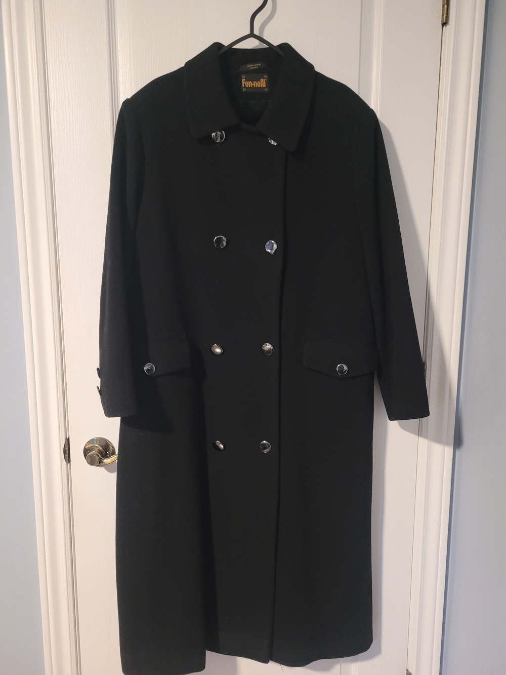 Fennelli Double-Breasted Black Wool Coat